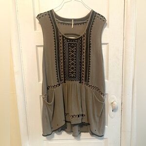 Free People Boho Tunic Dress with Pockets and Ornate Detail